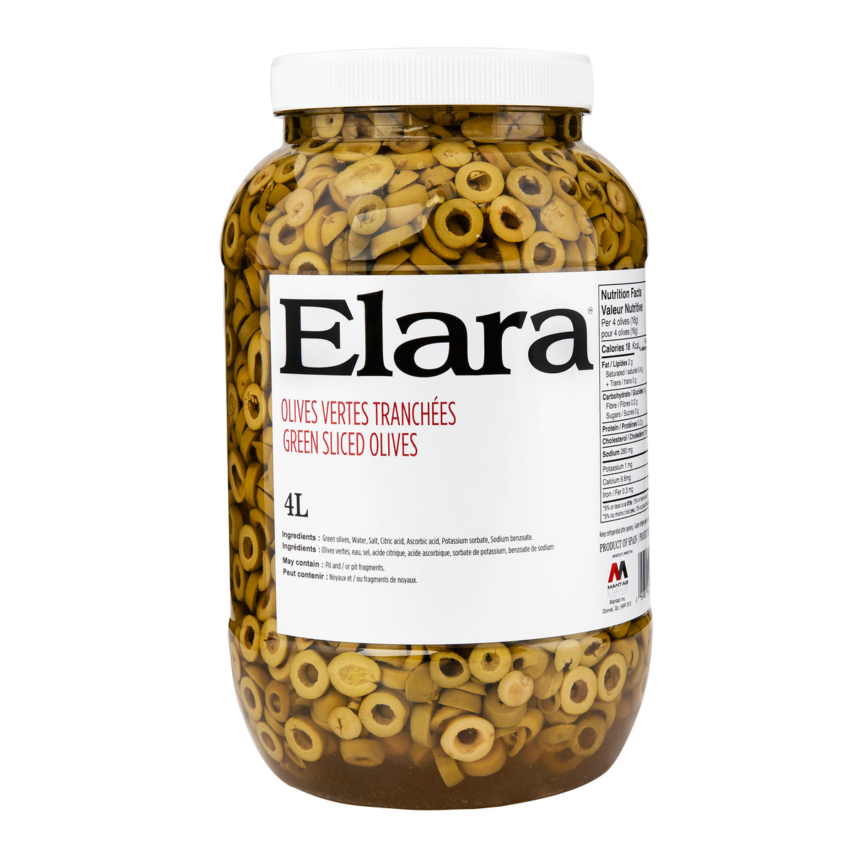 Elara Green Sliced Olives, 4 L