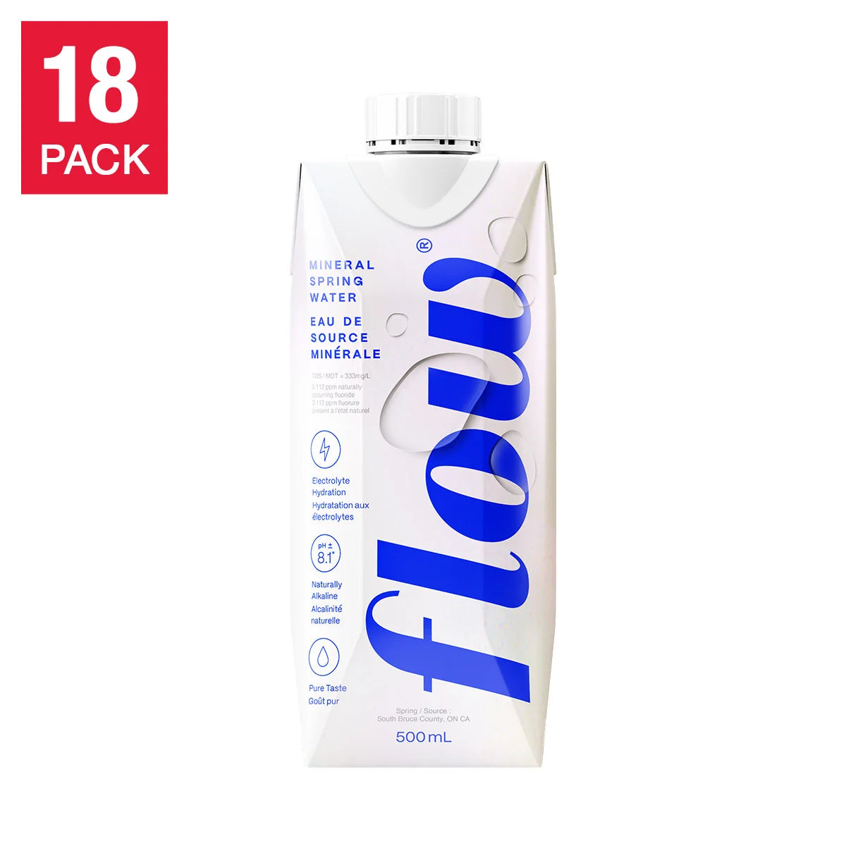Flow Alkaline Spring Water, 18 × 500 mL