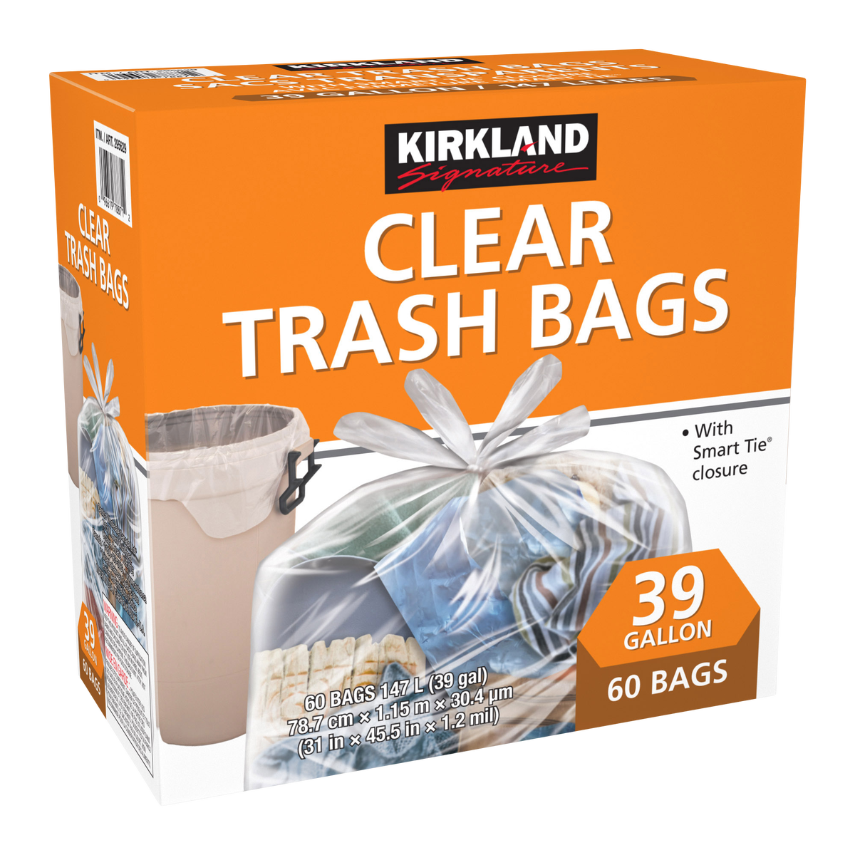 Kirkland Signature Clear Garbage Bags (Pack of 60)