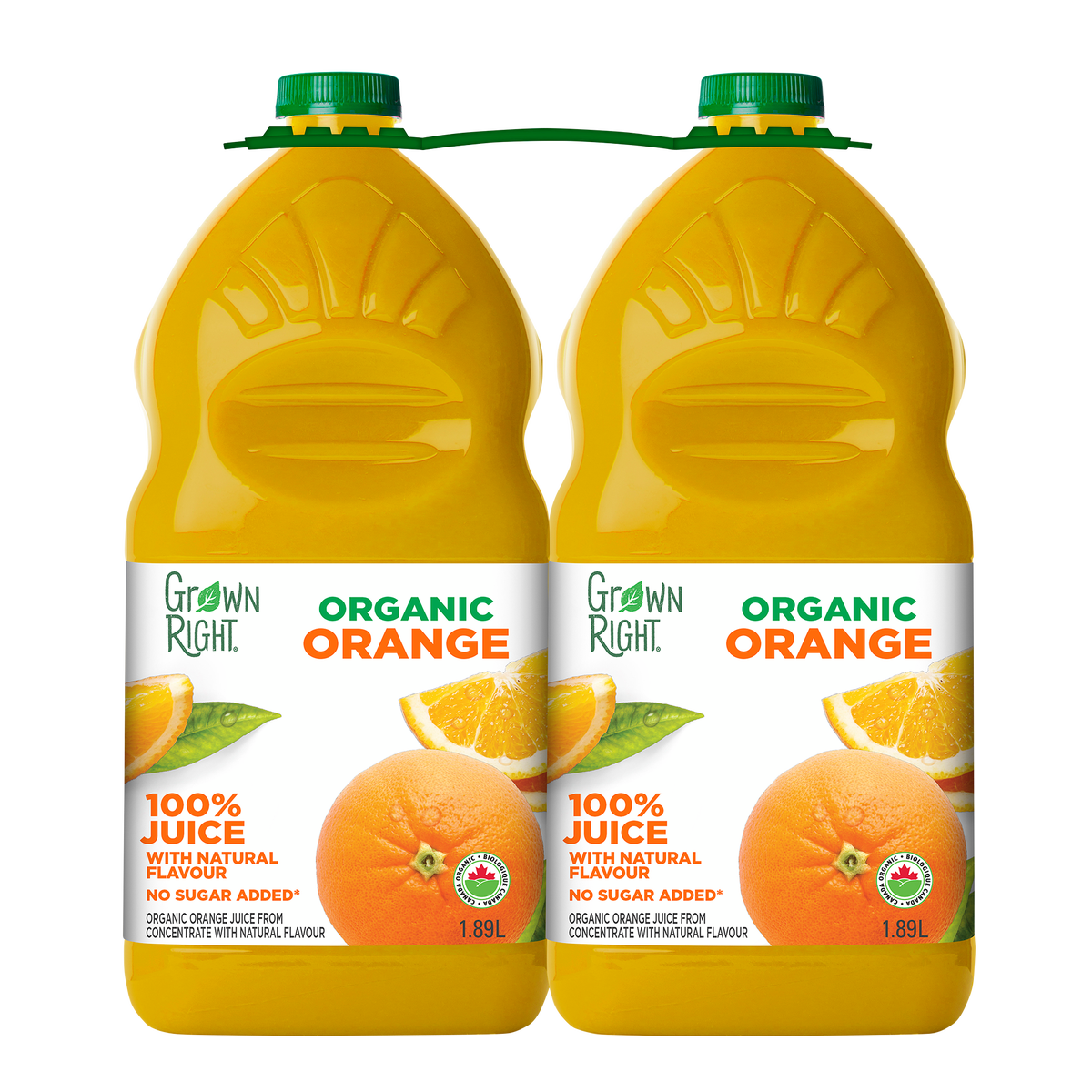 Grown Right Organic Orange Juice, 2 × 1.89 L