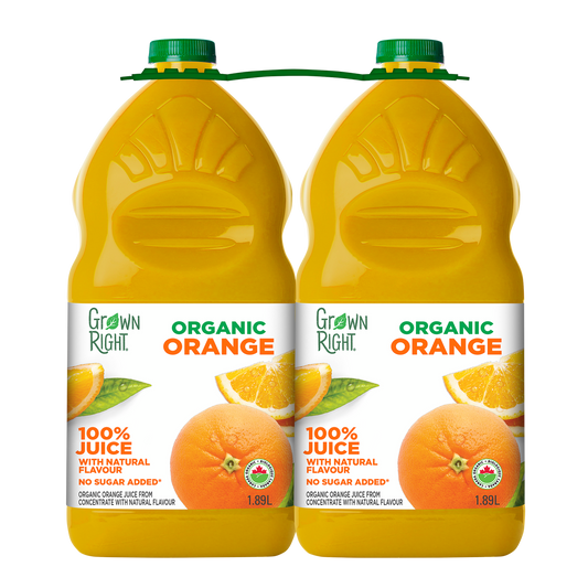 Grown Right Organic Orange Juice, 2 × 1.89 L