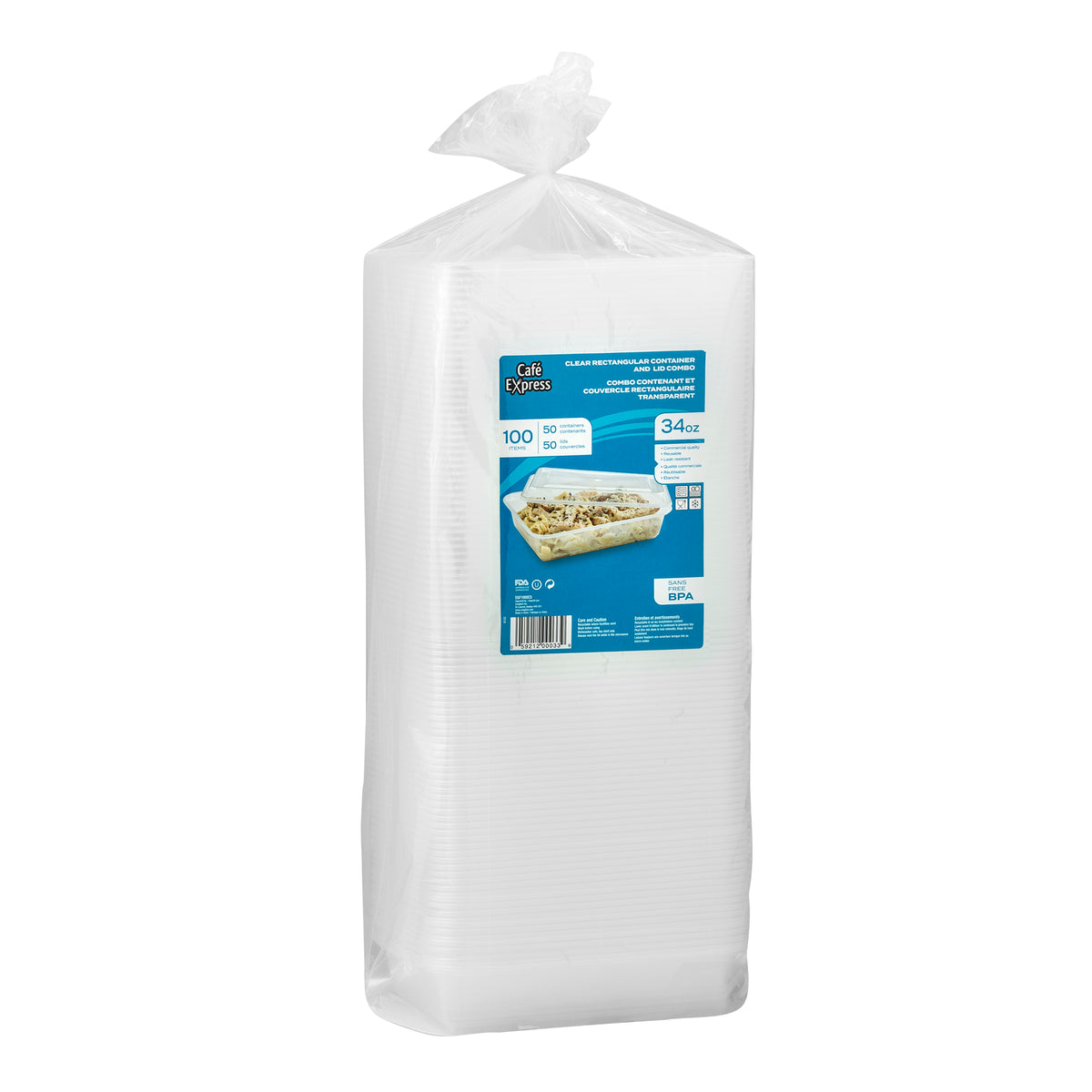Café Express 34-oz Rectangular Containers with Lids
Pack of 50