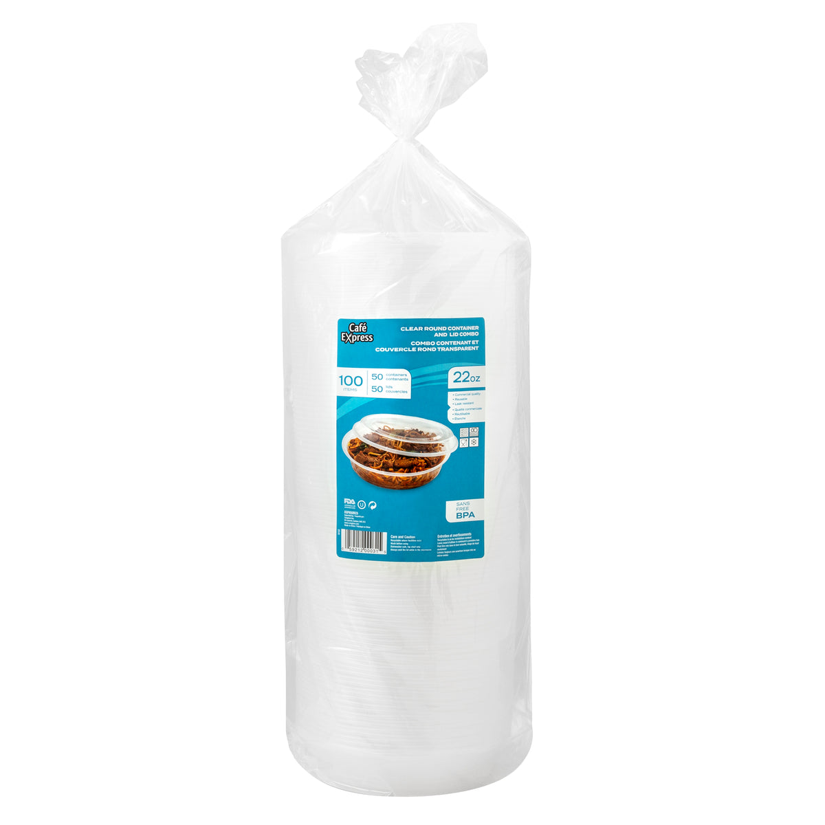 Café Express 22-oz Round Containers with Lids
Pack of 50